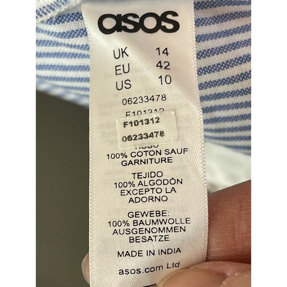 ASOS Dress Size 10 Stripe Hi Low Hem One Shoulder Blue Summer Vacation Ruffle - Picture 5 of 7